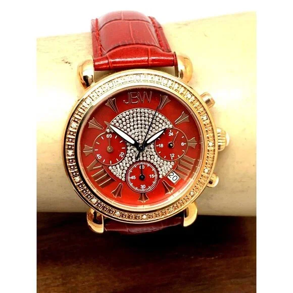 JBW Women's Watch JB6210LW Diamond Quartz Chronograph Rose Gold Red Leat… - Picture 11 of 15